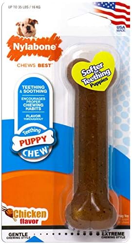 Nylabone Puppy Chew Toy - Puppy Chew Toys for Teething - Puppy Supplies - Chicken Flavor, Medium/Wolf (1 Count)