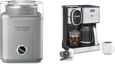 CUISINART Ice Cream Maker, Ice Cream and Frozen Yogurt Machine & Coffee Maker, 12-Cup Glass Carafe, Automatic Hot & Iced Coffee Maker, Single Server Brewer, Stainless Steel, SS-16