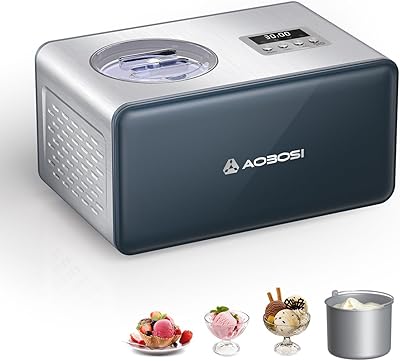 AAOBOSI 2.2 Quart Ice Cream Maker Machine with 4 Modes,No Pre-Freezing with Built-in Compressor,Frozen Yogurt,Home Ice Cream Maker,Long-lasting Cooling,LCD Digital Display,Timer,Stainless Steel