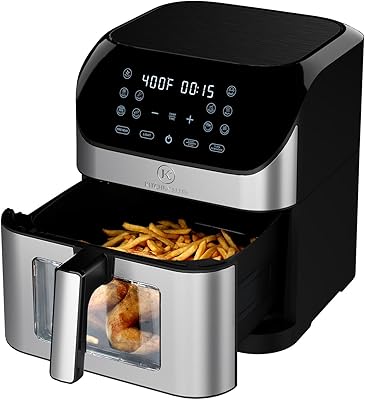 Air Fryer 8 Qt Large Size With Clear Window, 8 Presets, 3 Special Features Turn Reminder, Preheat, Light, True One-touch Panel, 360° Turbo Airflow Tech, Nonstick Basket,Stainless Steel