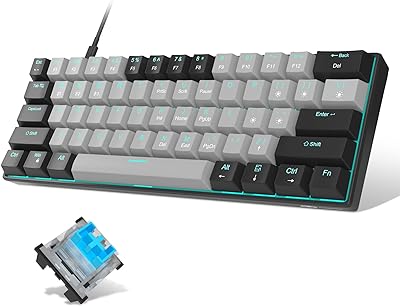 MageGee 60% Mechanical Keyboard, Gaming Keyboard with Blue Switches and Sea Blue Backlit Small Compact 60 Percent Keyboard Mechanical, Portable 60 Percent Gaming Keyboard Gamer(Black Grey)