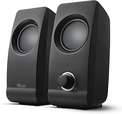 Trust Remo 2.0 PC Speakers, 16W (8W RMS), USB Powered, Jack 3.5mm, Stereo Speaker Set with Volume Control, Compact Sound System for Computer and Laptop - Black