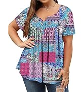 Plus Size Womens Tunic Top Short Sleeve V Neck Floral Summer Top