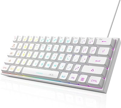 MageGee Mini 60% Gaming Keyboard, Upgrade RGB Backlit 61 Key Ultra-Compact Keyboard, TS91 Ergonomic Waterproof Mechanical Feeling Office Computer Keyboard for PC, MAC, PS4, Xbox ONE Gamer(White)