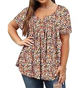 Plus Size Womens Tunic Top Short Sleeve V Neck Floral Summer Top
