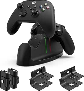 Controller Charger for Xbox One/Series X|S Controller, Dual Charging Station Dock with 2x1400mAH(3360mWH) Rechargeable Battery Packs &amp; 4 Battery Covers for Xbox One/S/Elite/Core Controller