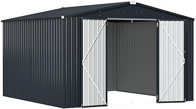 AECOJOY 12' x 10' Metal Storage Shed for Ourdoor, Extra Large Metal Shed with Design of Lockable Doors, Utility and Tool Storage for Garden, Backyard, Patio, Outside use in Dark Grey