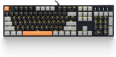 E-YOOSO Z-14 Mechanical Gaming Keyboard Blue Switches 104 Key, Mechanical Keyboard Solid Yellow Backlit, Full-Size Computer Keyboards for Office PC Gamer, Black&Grey