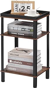 ZEXVIDA Side Table for Small Spaces,3 Tier End Table with Storage Shelf, Small Narrow Thin End Table Bedside Table,Nightstand for Hallway,Living Room, Bedroom, Office,Rustic Brown