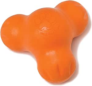 West Paw Zogoflex Tux Treat Dispensing Dog Chew Toy – Interactive Chewing Toy for Dogs – Dog Enrichment Toy – Dog Games for Aggressive Chewers, Fetch, Catch – Holds Kibble, Treats, Large 5&#34;, Tangerine