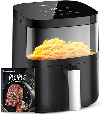 Air Fryer,Beelicious® 8-in-1 Smart Compact 4QT Air Fryers,with Viewing Window,Shake Reminder,450°F Digital Airfryer with Flavor-Lock Tech,Dishwasher-Safe & Nonstick,Fit for 1-3 People,Black