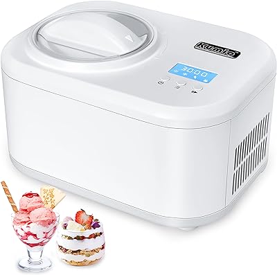 KUMIO 1.2-Quart Automatic Ice Cream Maker with Compressor, No Pre-freezing, 4 Modes Frozen Yogurt Machine with LCD Display & Timer, Electric Sorbet Maker Gelato Maker, Keep Cool Function
