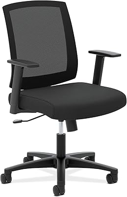 HON Mesh Ergonomic Computer Desk Chair Mid Back Adjustable Pneumatic Seat Height, Center-Tilt Tension Angle Lock Recline, Comfortable Cushion, 360 Swivel Rolling Wheels, Black