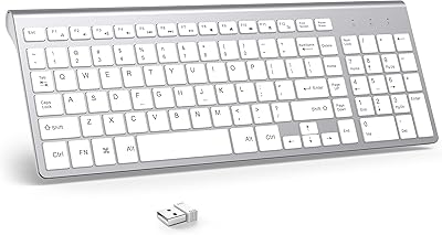 JOYACCESS J Wireless Keyboard, 2.4G Slim and Compact Wireless Keyboard with Numeric Keypad for Laptop, MacBook air, Apple, Computer, PC-Sliver&White