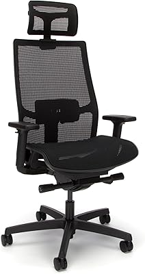 HON Ignition 2.0 Ergonomic Mesh Office Chair with Headrest - High Back Computer Desk Chair Adjustable Lumbar Support, Armrests, Seat-Depth, Synchro-Tilt Recline, 360 Swivel Rolling Wheels – Black