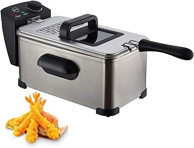 Lumme Deep Fryer with Basket, Stainless Steel, Easy to Clean Deep Fryer Cool Touch Handles On Housing, Basket included, Clear Vent, Adjustable Temp, Silver