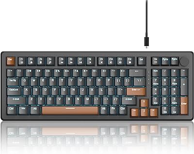 MageGee 98 Keys Mechanical Gaming Keyboard, Brown Switch, 96% Compact Layout LED Blue Backlit Wired Keyboard with Numpad Arrow Keys, for PC Laptop, for Game and Office, Black