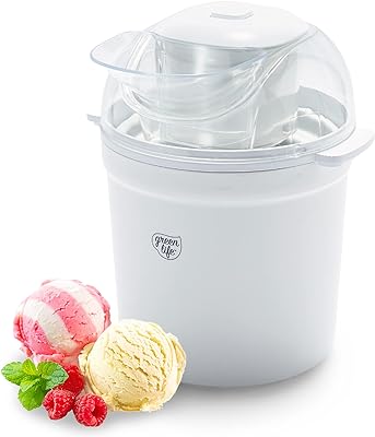 GreenLife 1.5QT Electric Ice Cream, Frozen Yogurt and Sorbet Maker with Mixing Paddle, Dishwasher Safe Parts, Easy one Switch, BPA-Free, White