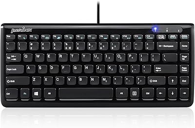 Perixx PERIBOARD-407B US, Wired USB Mini Keyboard with 11 Hot Keys - Glossy Black - US English Layout