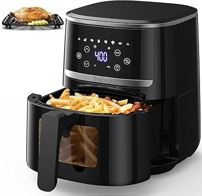 Adoolla Air Fryer Oven 5 Qt Large Oil Free Touch Screen 1500W Mini Oven Combo with 7 Accessories, One-Touch Digital Controls, Nonstick Tray & Dishwasher-Safe Detachable Square Basket, Timer