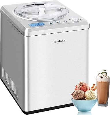 Homtone Ice Cream Maker 2.64 Quart for Making Homemade Soft Ice Cream,Gelato,Sorbet within 60 min,Keep Cooling for 2H,No pre-Freezing Automatic Ice Cream Machine with Compressor