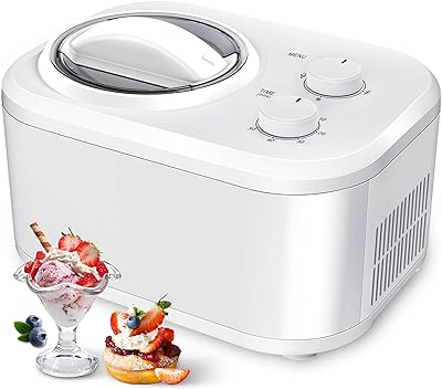 COWSAR 1.1 Quart Ice Cream Maker Machine with Built-in Compressor, Fully Automatic, No Pre-freezing, 2 Buttons Control, 1 Hour Keep-cooling, Easy to Clean