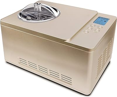 Whynter ICM-220CGY Automatic Ice Cream Maker 2 Quart Capacity Stainless Steel Bowl & Yogurt Function in Champagne Gold, with Built-in Compressor, no pre-freezing, LCD Digital Display, Timer, 2 Quart