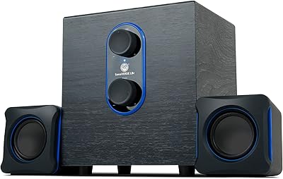 GOgroove SonaVERSE LBr 2.1 Computer Speakers with Subwoofer - USB Powered PC Speaker System with 3.5mm AUX Audio Input, Bass/Volume Control Knobs, 11W RMS - Compact Size for Desktop, Laptop, Desks