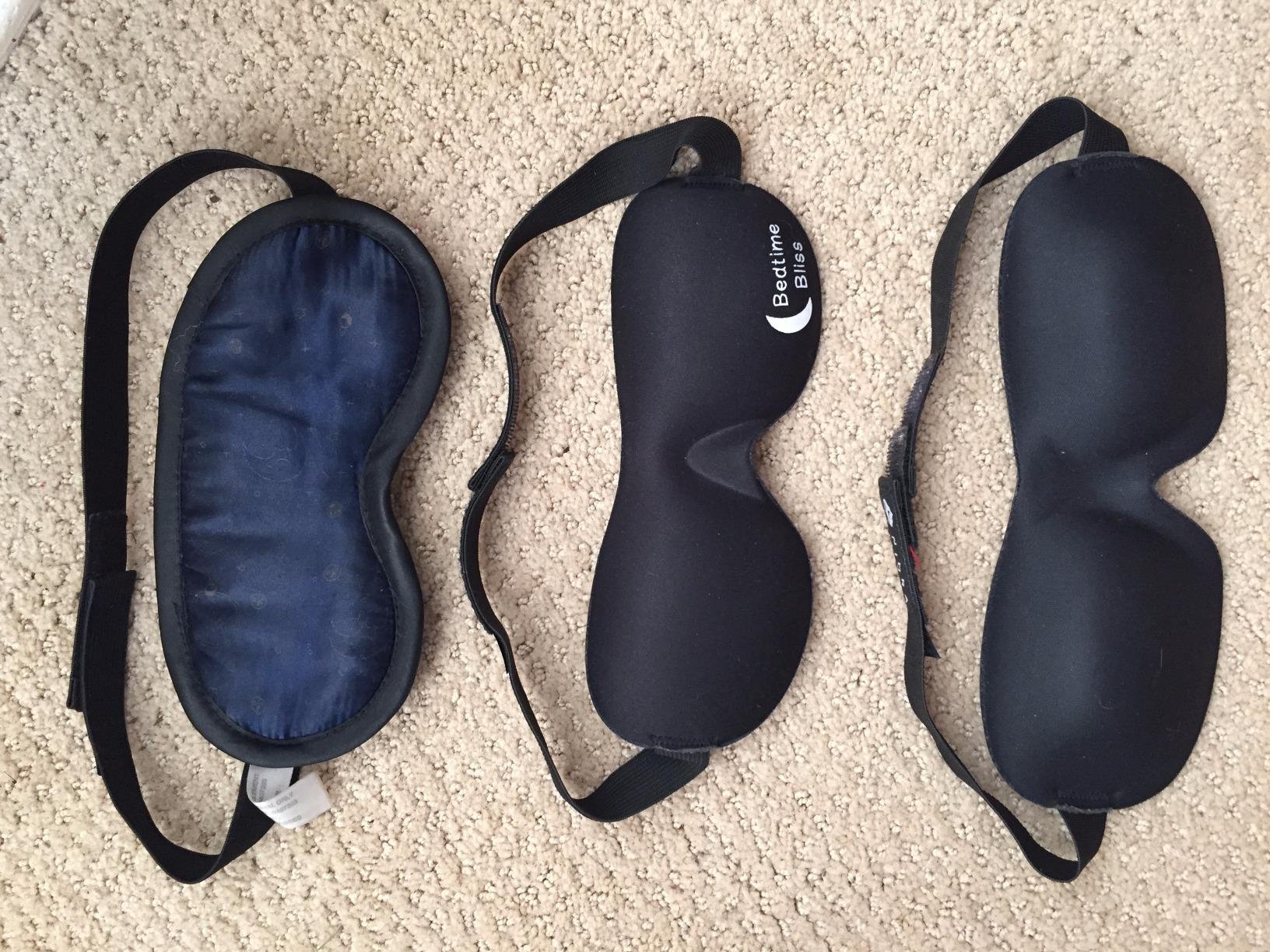 Side by side comparison of three sleep masks-Nidra has a flaw, but is my favorite