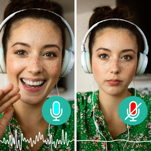 showing the auto mic mute function of voicedetect with a girl on the call screen