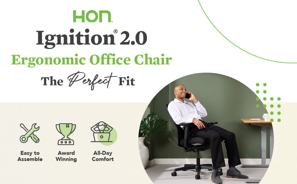 HON Ignition 2.0 Ergonomic Office Desk Computer Chair Task Comfortable Long Hours Wheels