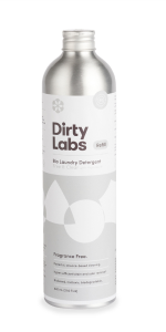 Dirty Labs fragrance free 80 load concentrated detergent. Enzyme powered.