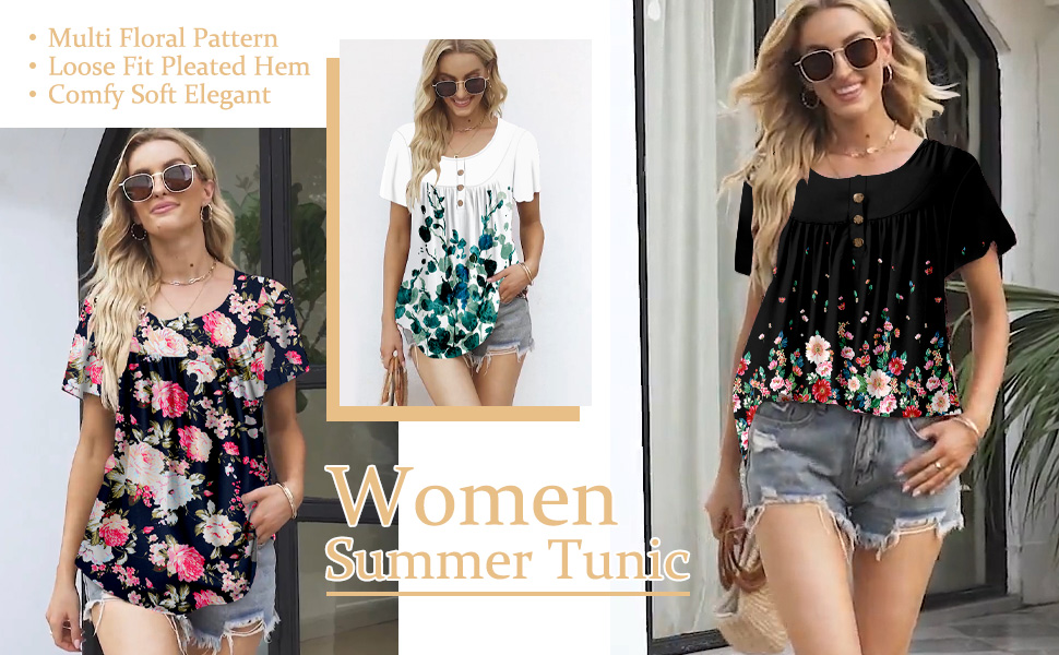 Womens Casual Floral Tunic Top