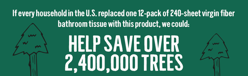 Help save over 2,400,000 trees by replacing one 12-pack of 240-sheet virgin fiber bathroom tissue.