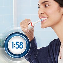 Built-in 2-Minute Timer pulses every 30 seconds to let you know when to switch areas of the mouth
