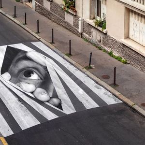 JR / 'Finding hope, Day view, Paris, France, 2020. Colour photograph, mat plexiglass, aluminium, wood. 180 x 132 cm, elle est tirée à trois exemplaires.