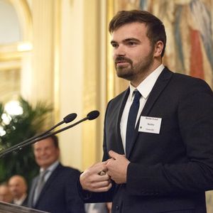 Nicolas Cruaud, cofondateur de la start-up industrielle Néolithe, le 17 octobre 2023 au Cercle de l'union interalliée, dans le 8e arrondissement de Paris, lors de la remise du prix Ivy Tech.