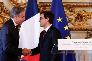 Conférence de presse commune entre le Secrétaire d'Etat américain Antony Blinken et le ministre français des Affaires étrangères, Stéphane Séjourné, le 2 avril à Paris.