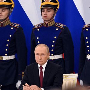 Vladimir Poutine lors d'une cérémonie sur l'annexion par la Russie des régions ukrainiennes de Donetsk, Luhansk, Kherson et Zaporizhzhia, au Kremlin, le 30 septembre 2022.