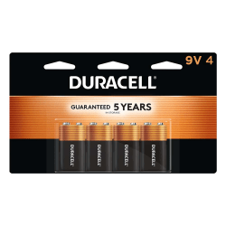 Duracell Coppertop 9-Volt Alkaline Batteries, Pack Of 4, 3 Hang Hole Packaging