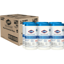 Clorox® Healthcare® Bleach Germicidal Wipes, 6" x 5", 150 Wipes Per Canister, Case Of 6 Canisters