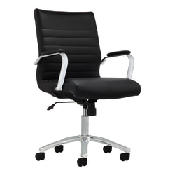 Realspace® Modern Comfort Winsley Bonded Leather Mid-Back Manager Chair, Black/Silver, BIFMA Compliant