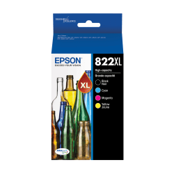 Epson® 822XL Black/822 DuraBrite® Cyan, Magenta, Yellow High-Yield Ink Cartridges, Pack Of 4, T822XL-XCS