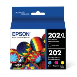 Epson® 202XL Black/202 Claria® Cyan; Magenta; Yellow High-Yield Ink Cartridges, Pack Of 4, T202XL-BCS