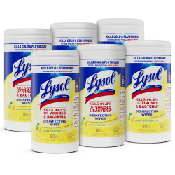 Lysol® Disinfecting Wipes, Lemon &amp; Lime Blossom Scent, 80 Sheets Per Tub, Box Of 6