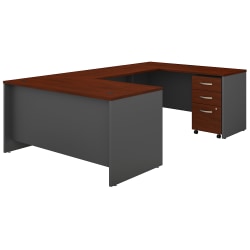 Bush Business Furniture 60&quot;W U-Shaped Corner Desk With 3-Drawer Mobile File Cabinet, Hansen Cherry/Graphite Gray, Standard Delivery