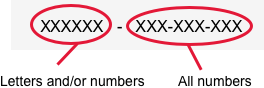 Six alpha-numeric characters, followed by nine numbers