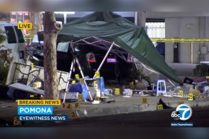 The scene of the deadly hit-and-run in Ponoma, Cali., that left one dead and 12 others injured.