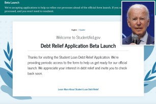 Main image is a screenshot of the Student Loan Debt Relief Application; Inset is President Joe Biden speaking at the White House Conference On Hunger, Nutrition And Health in Washington, D.C. on Sept. 28, 2022.