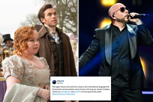 Pitbull has responded on social media about his 2011 hit song being featured in one of the hot and steamy scenes in "Bridgerton" Season 3: Part 1.
